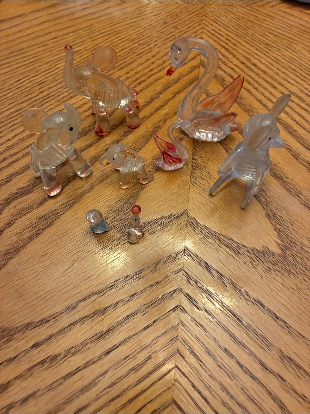Vintage Clear Plastic Animal Figurine Lot Mouse Dog Seal elephant Trinkets
